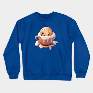 Cute Kawaii Chocolate Chip Cookie in a cup of hot chocolate and cream Crewneck Sweatshirt